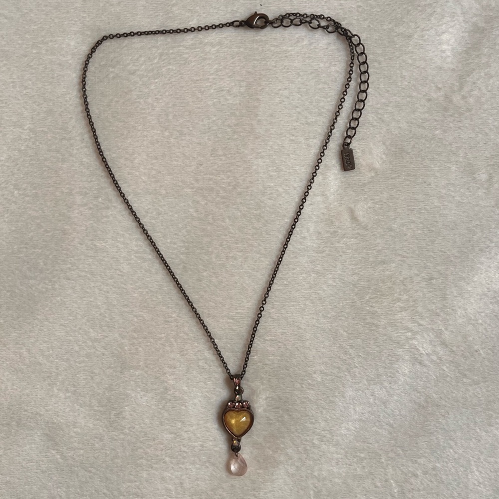 Vintage 1928 Yellow and Pink Heart Necklace